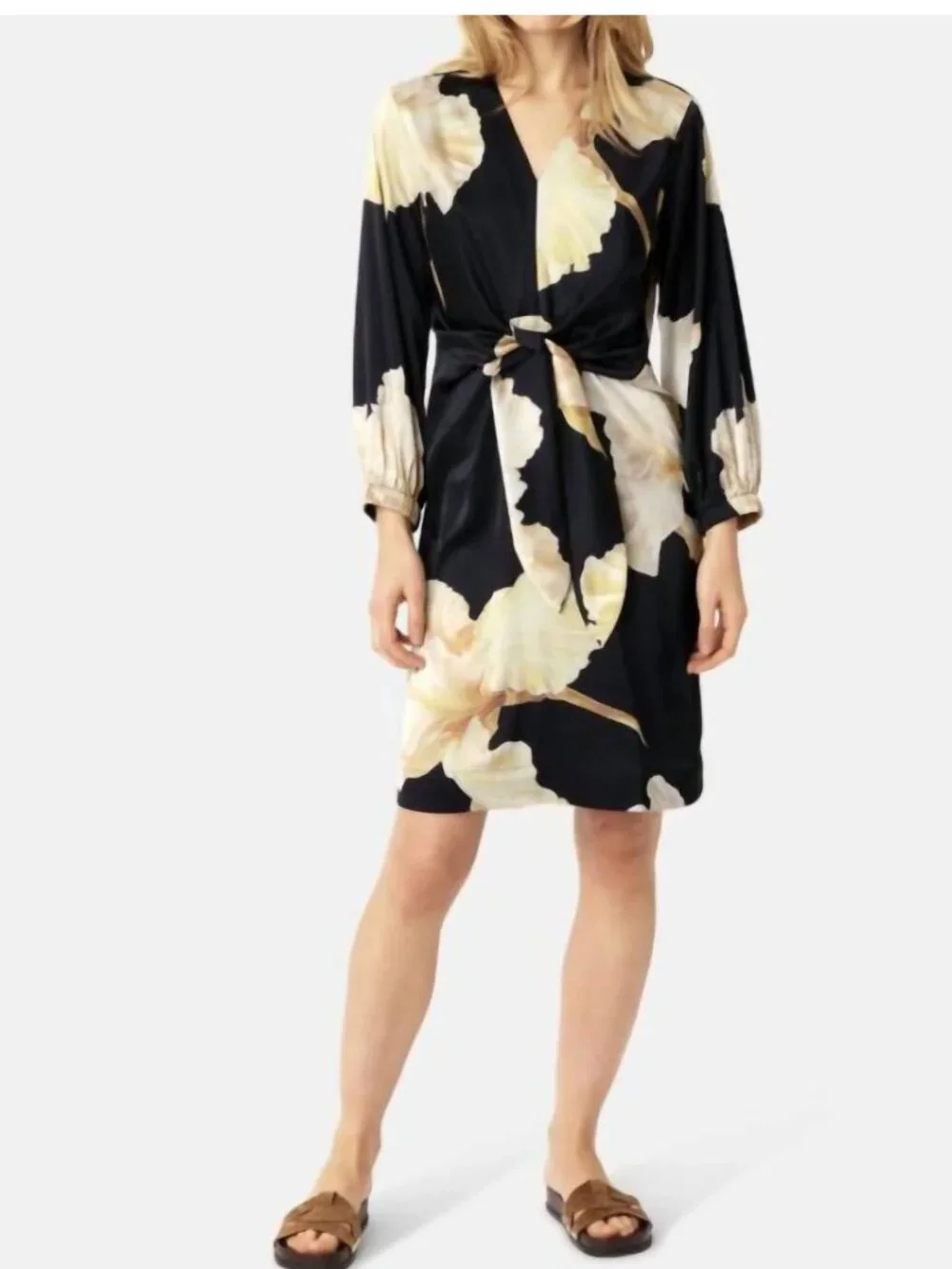 Karmamia Faye Mini Dress Black Gold Floral Wrap Tie Silk S - Picture 1 of 4